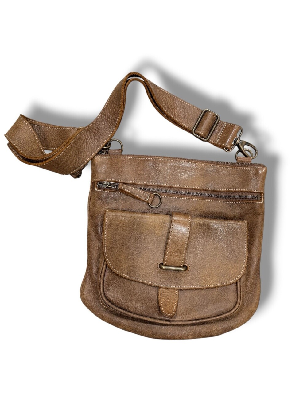 Vintage Roots Canada Brown Pebbled Leather Crossbody Messenger Bag